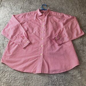 Lands End Womens Pink and white stripped button down shirt size 18W COTTON/POLY